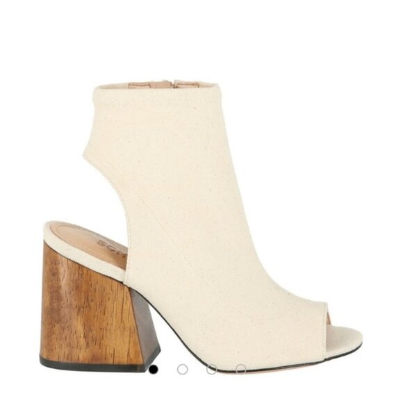 SCHUTZ Priscilla Peep-Toe Ecru Canvas Boots Size 7 Made in Brazil - Picture 1 of 4
